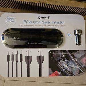 Atomi 150W Car Power Inverter with 2 AC 110V Outlets + 2 USB-C Ports + 2…